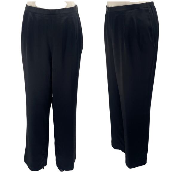 Vintage 90s Talbots Silk Satin Pants High Rise Tapered Leg Black Plus Womens 14 - Picture 1 of 6